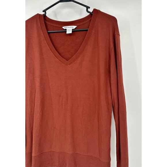 ATHLETA Sunrise V-neck Sweatshirt size S in Ancient Mahogany Brown - Picture 2 of 6